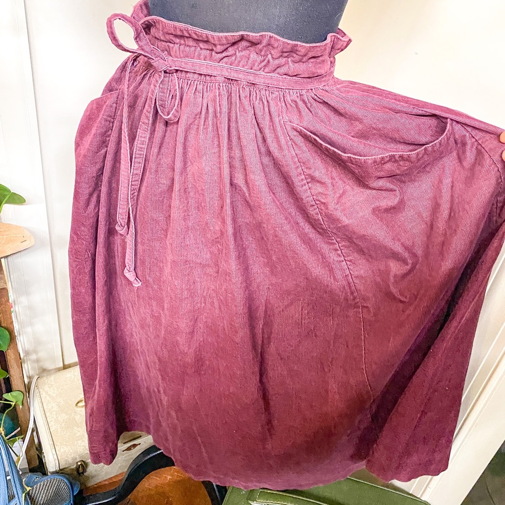 SOLD Vintage 70s Burgundy Corduroy Midi Skirt - Picture 3 of 7